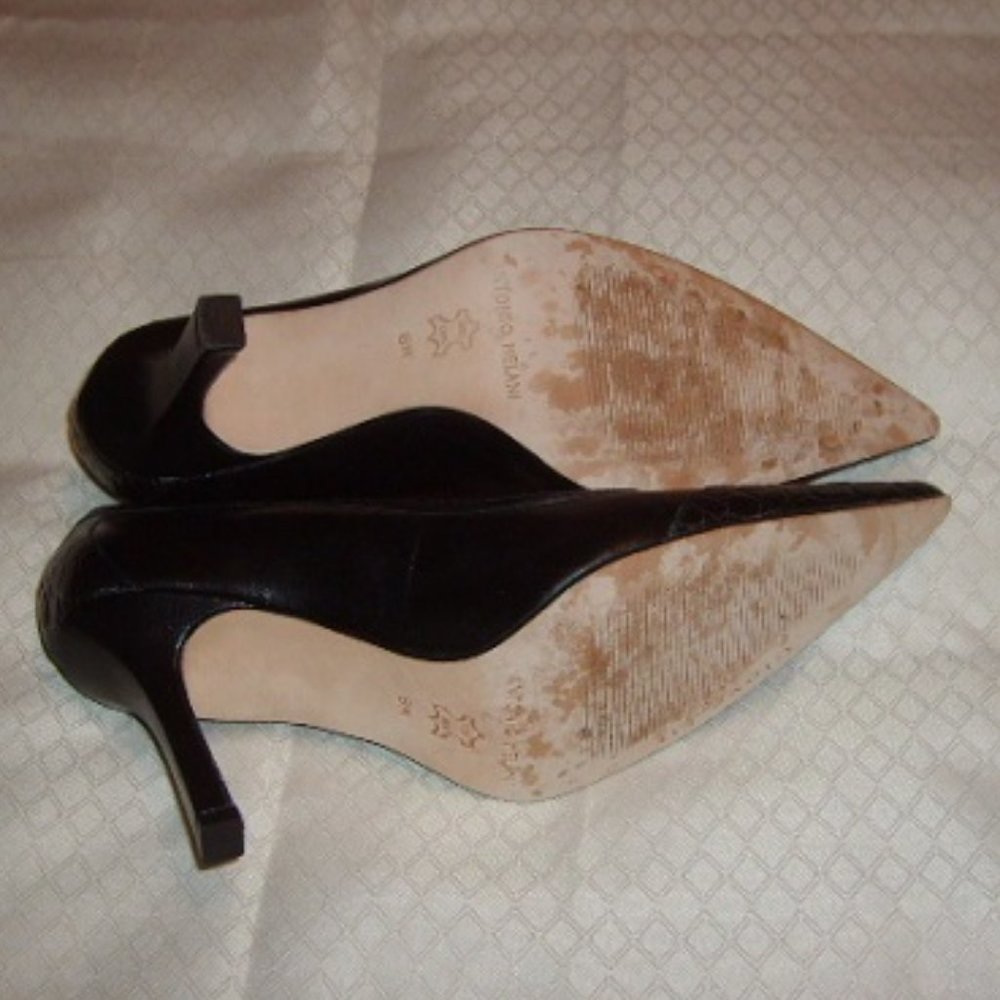 Shoes Antonio Melani 8M Black Leather 3.5" Heels Glove Fit Pointed Toe Dressy - Picture 4 of 4